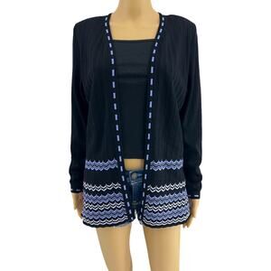 Exclusively Misook SMALL VINTAGE 90's Black Knit Scallop Blue Cardigan Sweater